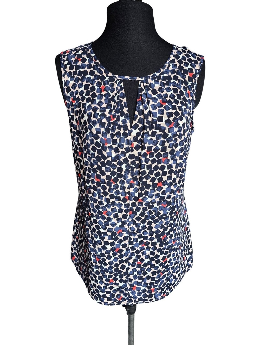Nic + Zoe Blue & Red Geo Print Sleeveless Blouse Size S Career Business Casual